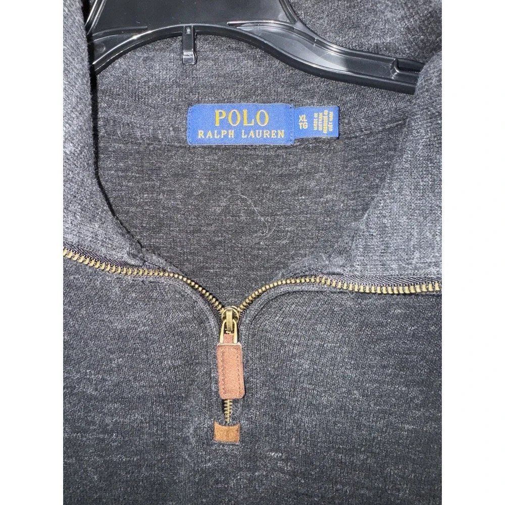 Polo Ralph Lauren 1/4 Zip Charcoal Mens XL Pullover Sweater Red Pony Long Sleeve - Picture 4 of 5